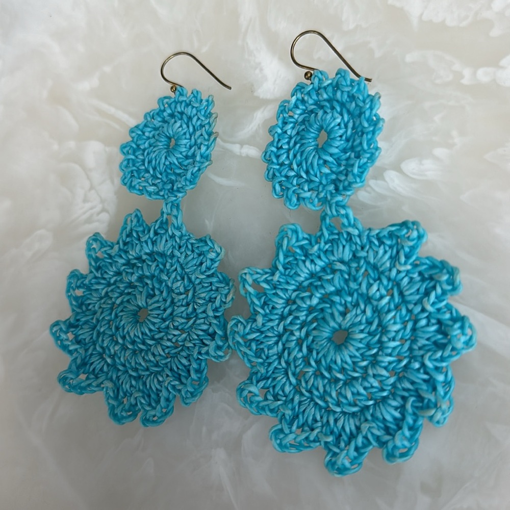 Roller Rabbit Macrame Drop Earrings- Turquoise - Picture 3 of 4